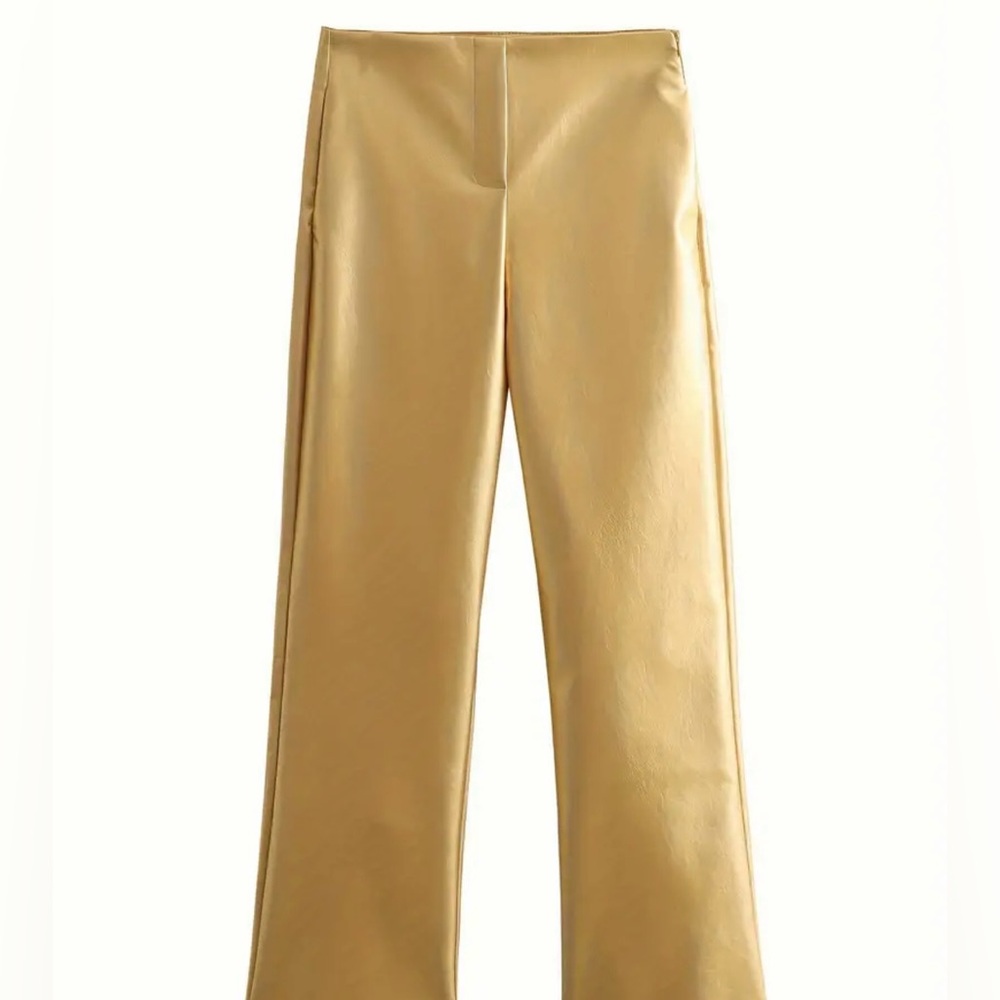Champagne flare pants - leather like material but stretchy